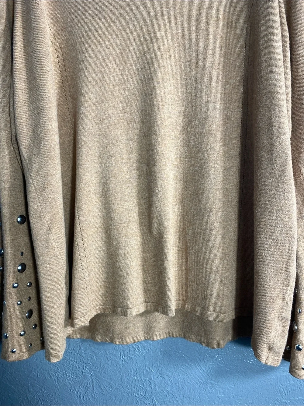 INC International Concepts Sweater Womens XXL Tan Embellished Bell Sleeve V Neck